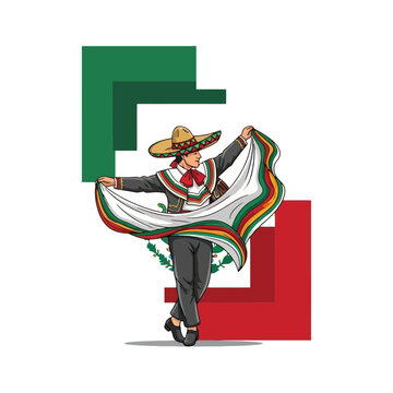 Man in Traditional Mexican Folklorico Outfit Dancing with Flag Colors