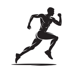 A dynamic silhouette illustration of an athletic man running with speed and energy