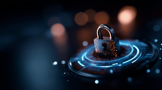 Fototapeta Hacker attack and data breach visualization information leak concept display futuristic cyber background broken lock symbol security compromise representation defocused