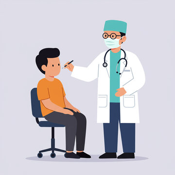 Doctor examining patient with penlight in clinic illustration.