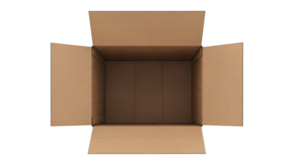 Open empty cardboard box on white background