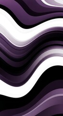 A vertical abstract composition featuring fluid, wavy bands of varying shades of purple, white, and black, creating a dynamic visual flow