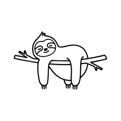 Sloth Resting on Branch: A charming illustration of a sloth gracefully reclining on a tree branch, embodying serenity and relaxation in a simplified, yet endearing, line art style.