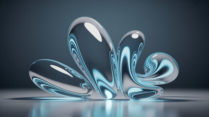 Liquid glass organic forms abstract 3D render with glossy reflections and flowing shapes