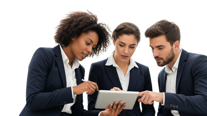 Diverse business team collaborating on tablet