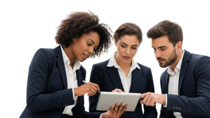 Diverse business team collaborating on tablet