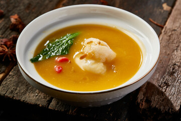Job's tears soup with goji berries and shrimp