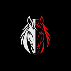 Striking Horse Head Logo Design with Red and White Contrast.