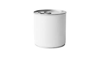 White tin can with silver lid on white background