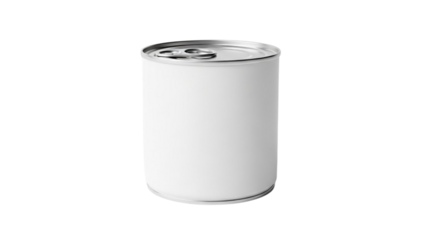 White tin can with silver lid on white background