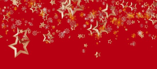 Christmas stars and snowflakes falling on a red background, perfect for holiday greetings and designs. Festive, joyful, and visually © vegefox.com