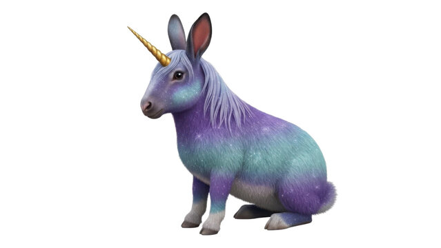 Magical Jackalope Rabbit Hybrid with Golden Unicorn Horn, Isolated 3D Illustration isolated PNG with Transparent Background