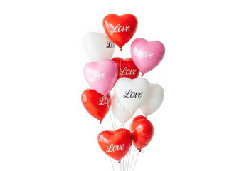 Heart Shaped Love Balloons in Red Pink and White Isolated on Black