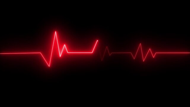  icon with heart beat line animation on black background. medical concept Abstract glowing blue heartbeat signal icon animation video. love border in hart .on the black background
