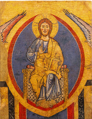 Ascension of Christ on a cross fragment, Italy, probably Umbria, 13th century, tempera and gold leaf on wood, MNAC, Barcelona, ​​Catalonia, Spain