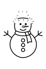 Simple line drawing of a happy snowman with a scarf and buttons