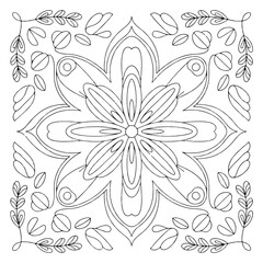 Symmetrical Flower Tile Square Line Art