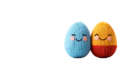 Colorful Knit Easter Eggs with Smiley Faces on a transparent background