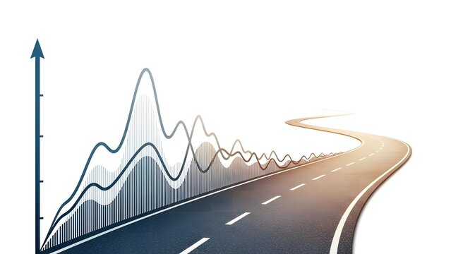 Visual metaphor of a road and a graph, symbolizing growth and progress. The road curves upward, with data chart to the side