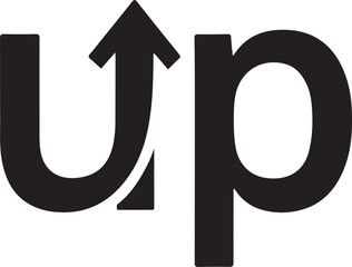 Black up arrow integrated into the letter u on white background