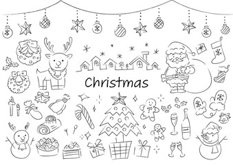 クリスマスのものを集めたアナログ風の手描きイラストセット