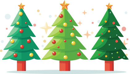 Vector illustration Christmas green tree with light, Doodle Christmas Tree Set
