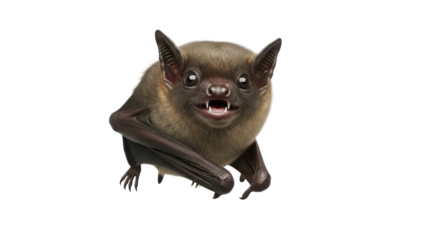 Close-up studio portrait of a small brown bat isolated PNG with Transparent Background