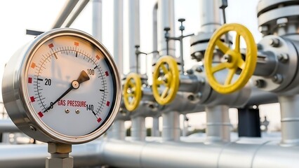 Industrial gas pressure gauge and valves in a facility, monitoring system