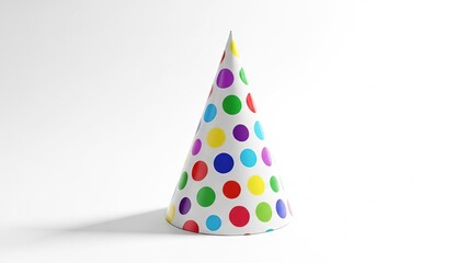 Brightly colored polka dot party hat isolated on a clean white background ready for celebration and fun