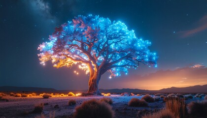 光る大木と銀河2