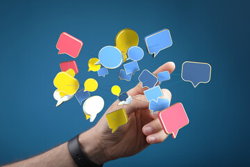 Concept of communication, chat, social media, feedback, sharing ideas, network, discussing, exchanging opinions, and digital marketing. Talking,