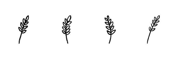Fototapeta premium Four Wheat Stalks Line Icon Set In Doodle Style. Agriculture, Harvest, And Farming Symbol Outline Sketch Collection. Natural And Organic Food Representation. Hand Drawn Isolated Vector Illustration