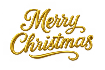 Merry christmas golden lettering on transparent background, calligraphic text greeting seasonal holiday celebration