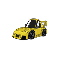 Chibi Car. Cute Car. Sport Car Vector Illustration