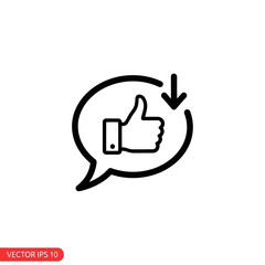 Speech Bubble with Thumbs Up Icon and Downward Arrow Symbol Outline
