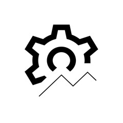 Black and White Gear Icon with Omega Symbol and Diagonal Line