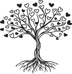 valentine Love Tree of Life Silhouette with Heart Leaves Icon,  love tree