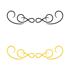 Elegant black and gold classic line accents &ndash; An exquisite flourish accent featuring balanced black and gold curves, ideal for luxury packaging, ornamental dividers, and sophisticated visual styling