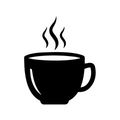 Hot beverage icon featuring a vector illustration of a coffee mug with steam and a saucer