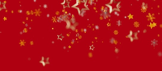 Christmas background with golden stars and snowflakes on a red background, perfect for holiday greetings and festive designs. Holiday season, wi © vegefox.com