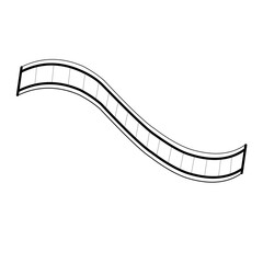 vector arrow icon,An outline drawing of a film strip curving in a wave, symbolizing cinematography, video content, or nostalgia for classic movies.