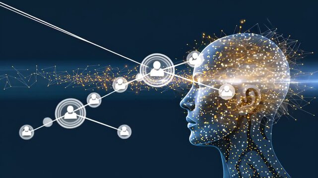 This display illustrates the intersection of human thought and technology, highlighting cognitive processes in a digital context