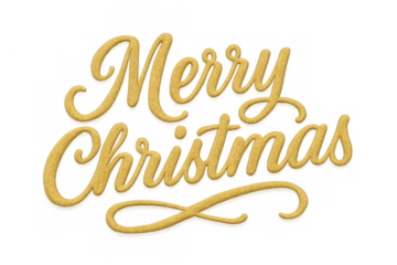 Gold merry christmas script lettering creating a festive holiday greeting. Transparent background for versatile use in seasonal designs