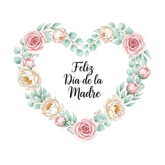 Square Watercolor Floral Heart Wreath &mdash; Feliz D&iacute;a de la Madre &mdash; Social Media Card