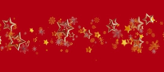 Christmas and holiday background with stars and snowflakes on red. Perfect for festive season, celebrations, greetings, winter joy. Use for card © vegefox.com