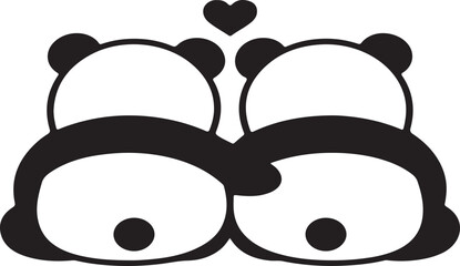 Valentine Cute Panda Couple Hugging with Heart - Black and White Love, Romance & Adorable Sticker Design