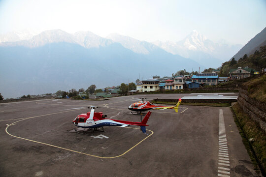 Nepal, Lukla - May 9, 2019: Lukla airport. Gate to the way to Everest