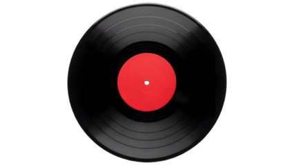 Vintage vinyl record with red label isolated on transparent background