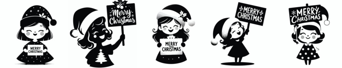 vector silhouette of a little girl holding a 