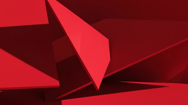 Abstract 3d render of sharp geometric shape composition in deep red color with dramatic shadow